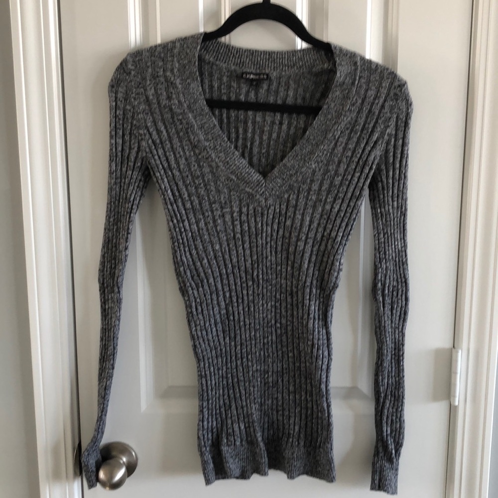 Express grey fitted v-neck sweater